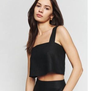 Reformation black cross back linen Lorin top